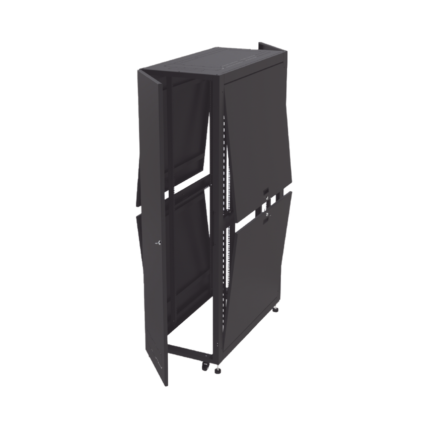 Gabinete Profesional para Telecomunicaciones de 45UR, 1200 mm Profundidad, Incluye 2 Organizadores Verticales de 45 Unidades de Rack, Se envía el Gabinete Armado.