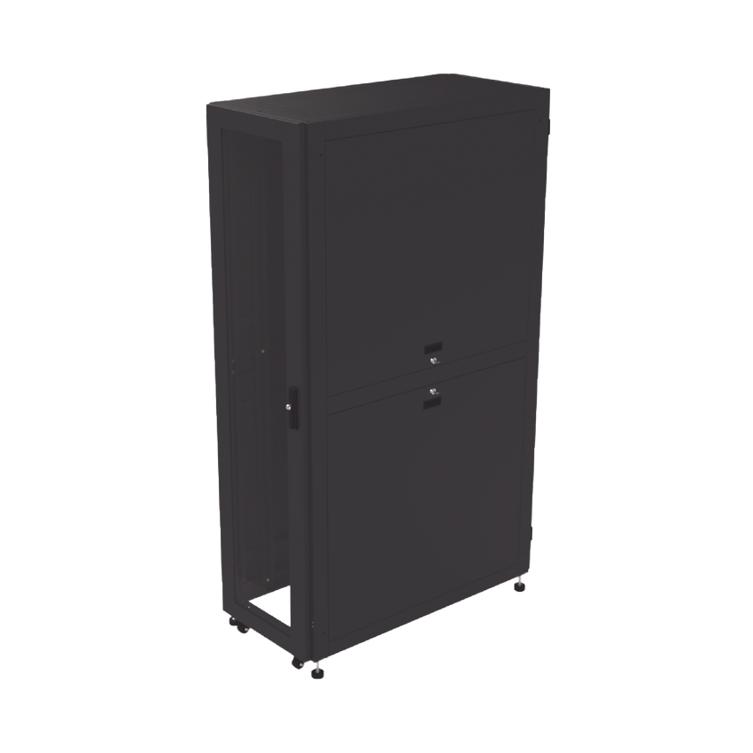 Gabinete Profesional para Telecomunicaciones de 45UR, 1200 mm Profundidad, Incluye 2 Organizadores Verticales de 45 Unidades de Rack, Se envía el Gabinete Armado.