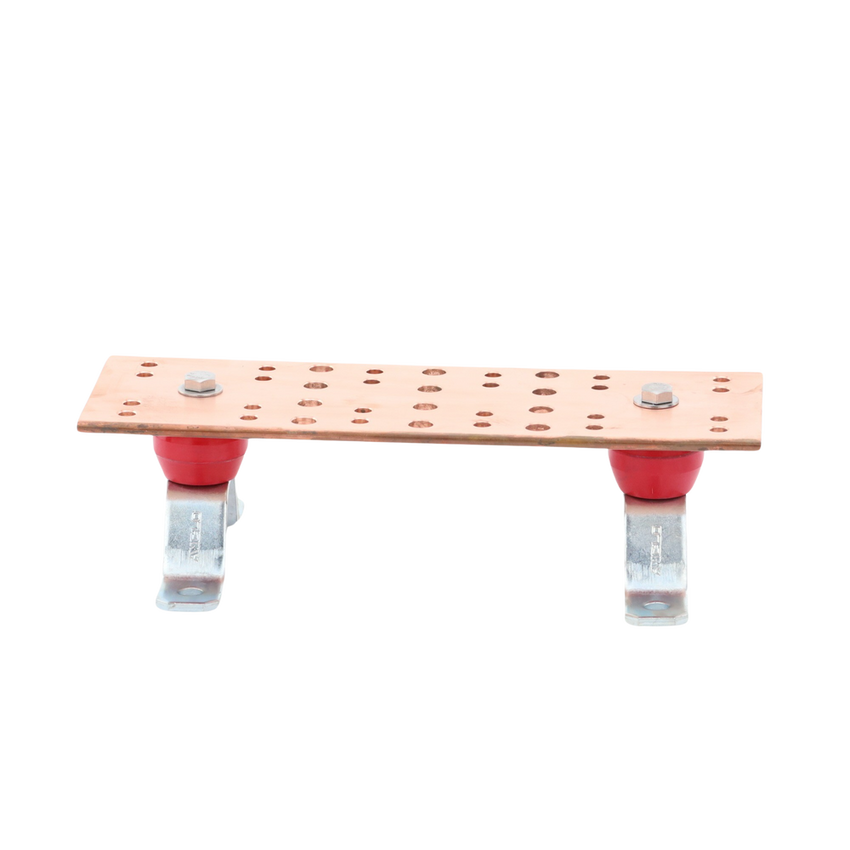 Barra Unión Telecom TMGB / 12 x 4 x 1/4 in / 100% Cobre / 12+24 Orificios / Aisladores Rojos / J-STD-607-A