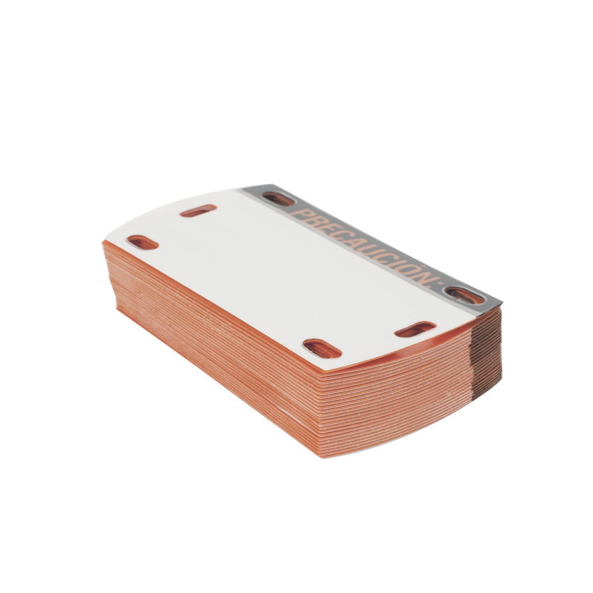 Etiqueta Autolaminada para Identificación de Fibra Óptica Paquete de 25 Piezas, Para Uso Interior/Exterior, Dimensiones de 90 x 50 mm (3.54 x 1.97 Pulgadas), Color Negro con Naranja