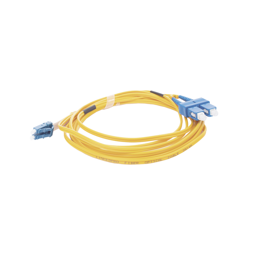 Jumper de Fibra Óptica Monomodo 9/125 LC/UPC-SC/UPC, PVC, 2.0 mm, Dúplex, Amarillo, 3 Metros (9.84 Pies)