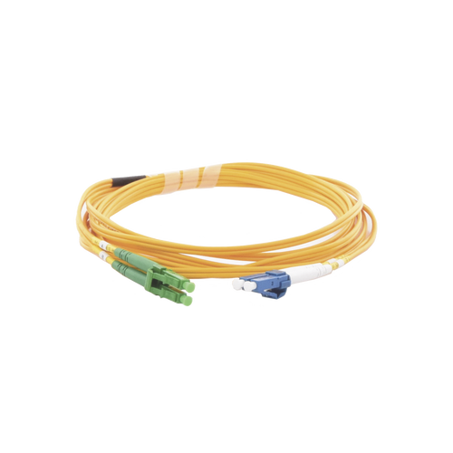 Jumper de Fibra Óptica Monomodo 9/125 LC/UPC-LC/APC, OFNR (Riser), 2.0 mm, Dúplex, Amarillo, 3 Metros (9.84 Pies)
