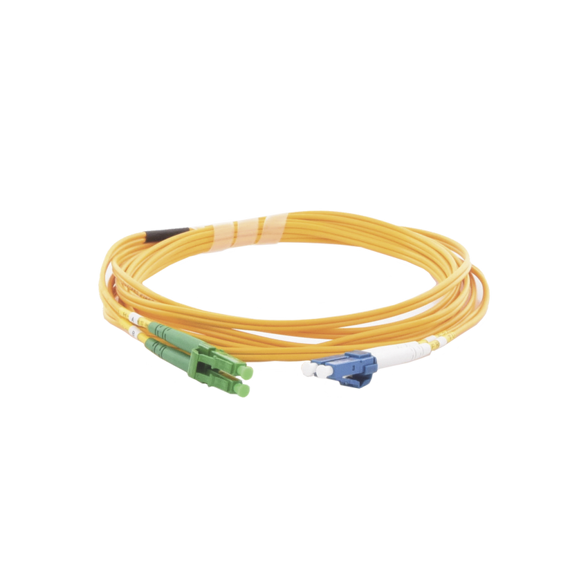 Jumper de Fibra Óptica Monomodo 9/125 LC/UPC-LC/APC, OFNR (Riser), 2.0 mm, Dúplex, Amarillo, 3 Metros (9.84 Pies)