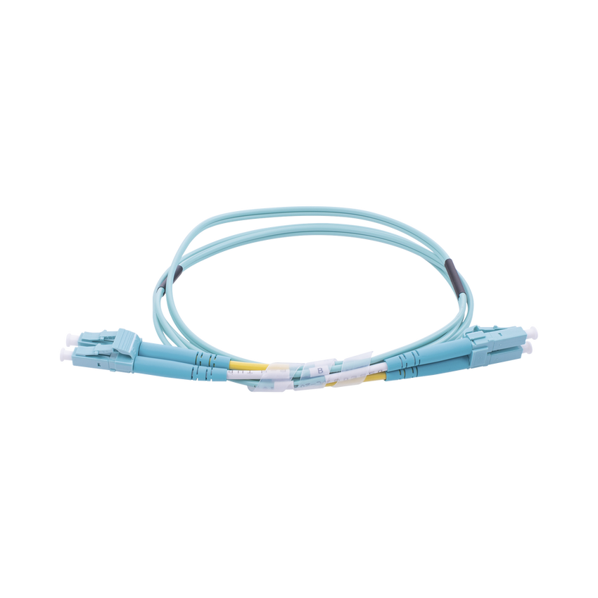 Jumper de Fibra Óptica Multimodo OM3 50/125 LC-LC OFNR (Riser), 2.0 mm, Dúplex, Aqua, 1 Metro (3.28 Pies)