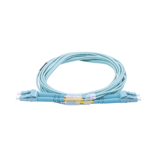 Jumper de Fibra Óptica Multimodo OM3 50/125 LC-LC OFNR (Riser), 2.0 mm, Dúplex, Aqua, 3 Metros (9.84 Pies)