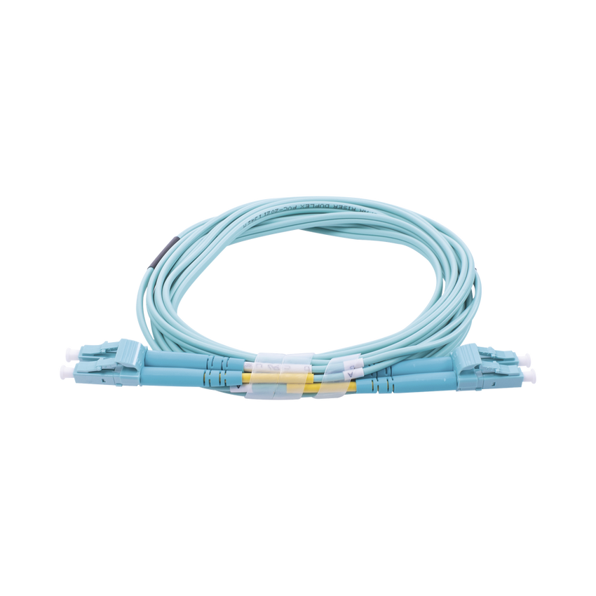 Jumper de Fibra Óptica Multimodo OM3 50/125 LC-LC OFNR (Riser), 2.0 mm, Dúplex, Aqua, 3 Metros (9.84 Pies)