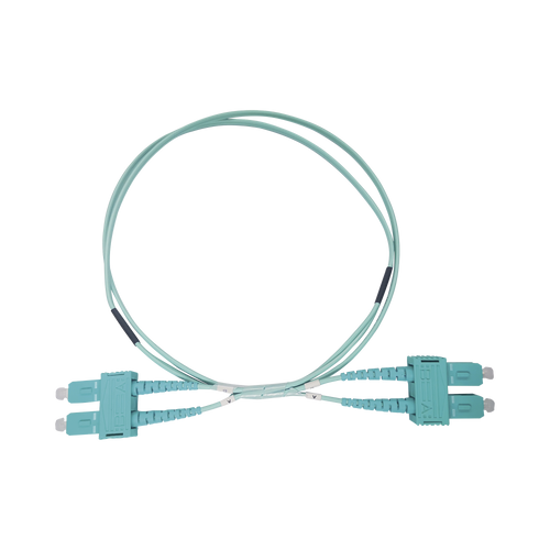 Jumper de Fibra Óptica Multimodo OM3 50/125 SC-SC OFNR (Riser), 2.0 mm, Dúplex, Aqua, 3 metros