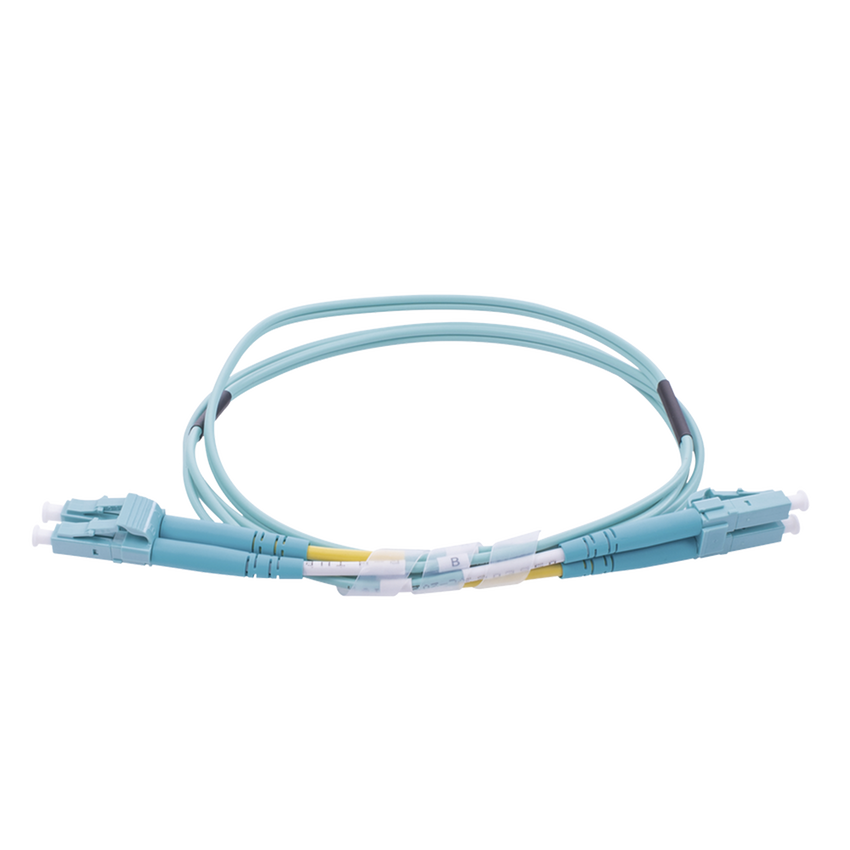 Jumper de Fibra Óptica Multimodo OM4 50/125 LC-LC OFNR (Riser), 2.0 mm, Dúplex, Aqua, 1 metro (3.28 pies)