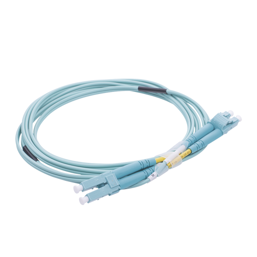 Jumper de Fibra Óptica Multimodo OM4 50/125 LC-LC OFNR (Riser), 2.0 mm, Dúplex, Aqua, 2 Metros (6.56 Pies)