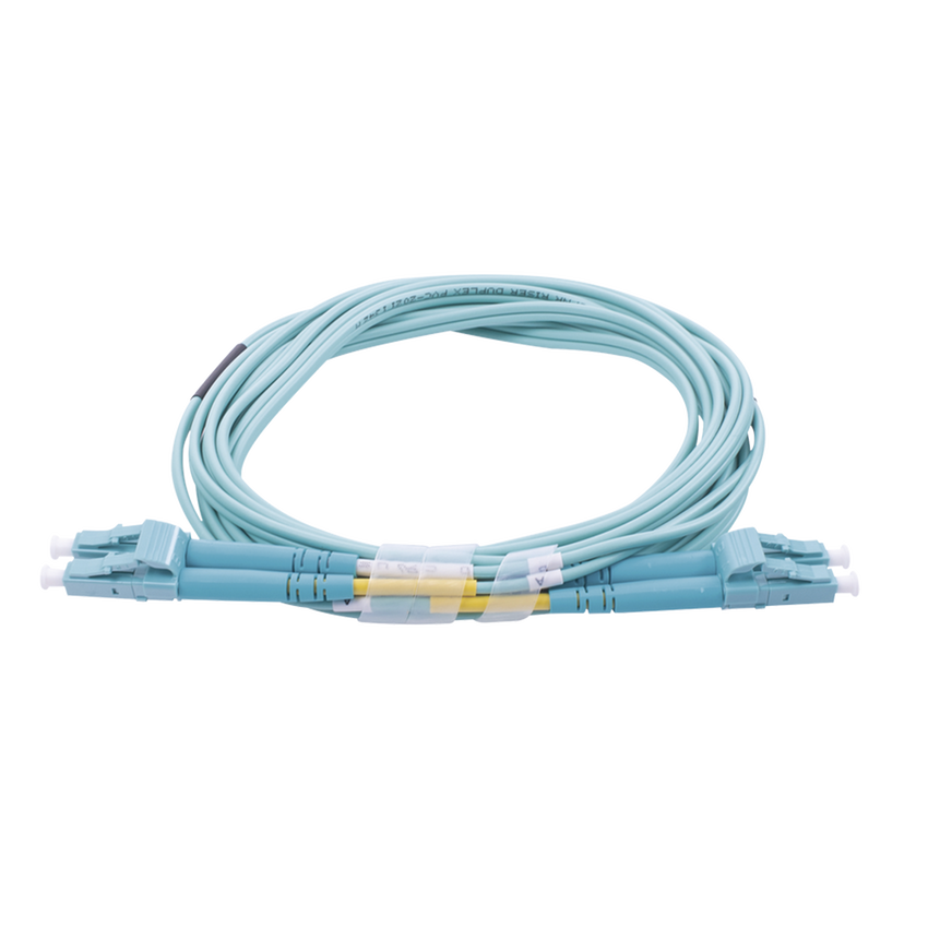 Jumper de Fibra Óptica Multimodo OM4 50/125 LC-LC OFNR (Riser), 2.0 mm, Dúplex, Aqua, 3 Metros (9.84 Pies)