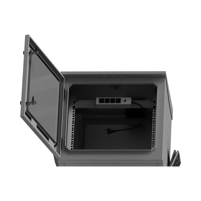 Gabinete de Exterior con Rack de 19" de 9UR con Ventiladores y Termostato, Se envía el Gabinete armado, (Montaje a poste o torre se vende por separado).