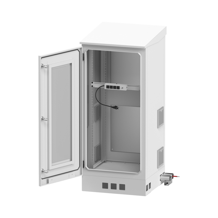 Gabinete de Piso para Exterior con Ventiladores y Termostato con Rack de 19" de 16 U + Espacio para Baterías, Se envía el Gabinete Armado.