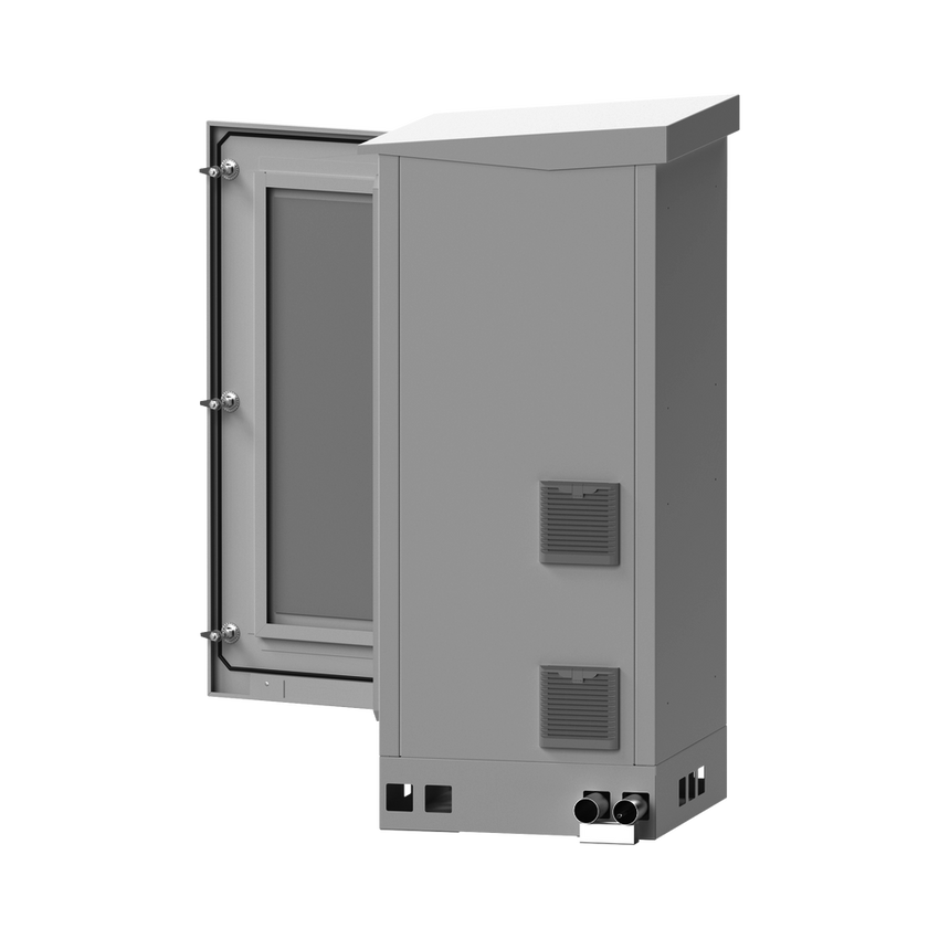 Gabinete de Piso para Exterior con Ventiladores y Termostato con Rack de 19" de 16 U + Espacio para Baterías, Se envía el Gabinete Armado.