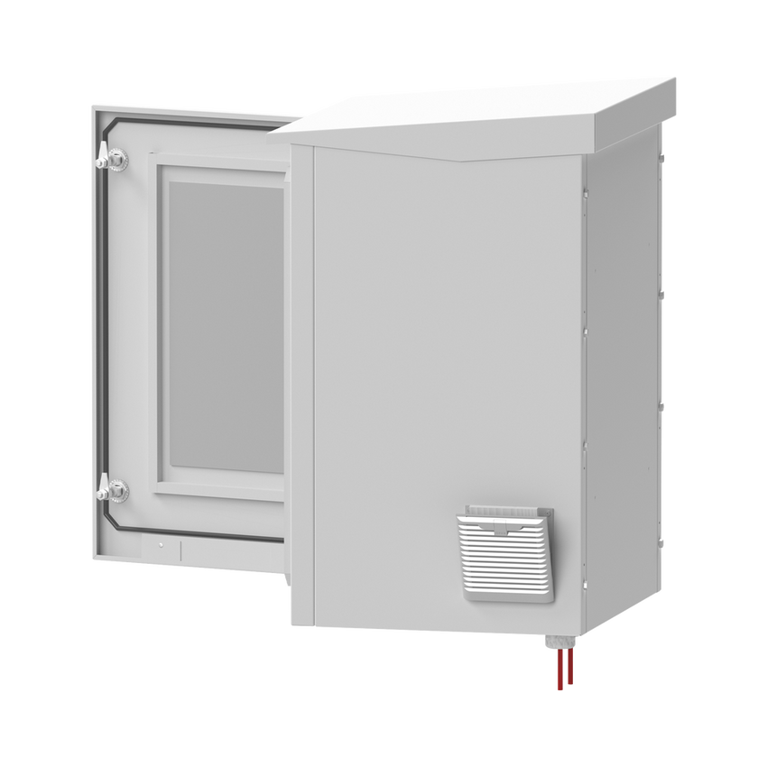 Gabinete de Exterior con Rack de 19" de 16U con Ventiladores y Termostato, Se envía el Gabinete Armado. (Montaje a poste o torre se vende por separado).