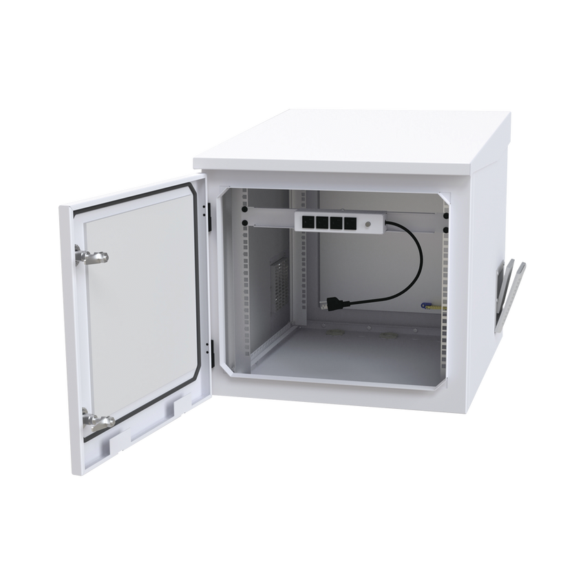 Gabinete PROFUNDO hasta 705 mm  de profundidad, de Exterior de 9UR con Ventiladores y Termostato, Se envía el Gabinete Armado, (Montaje a poste o torre se vende por separado).