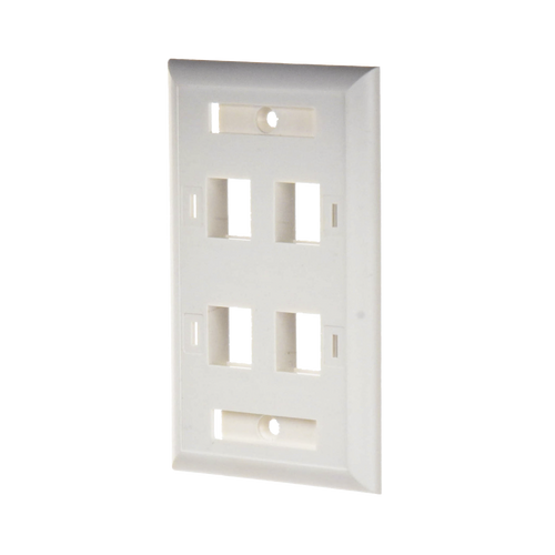 Placa de Pared de 4 Puertos, Keystone, con Espacio para Etiqueta, Color Blanco