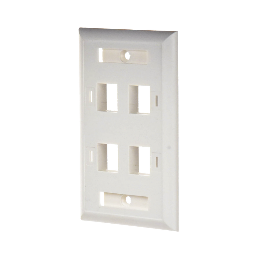 Placa de Pared de 4 Puertos, Keystone, con Espacio para Etiqueta, Color Blanco