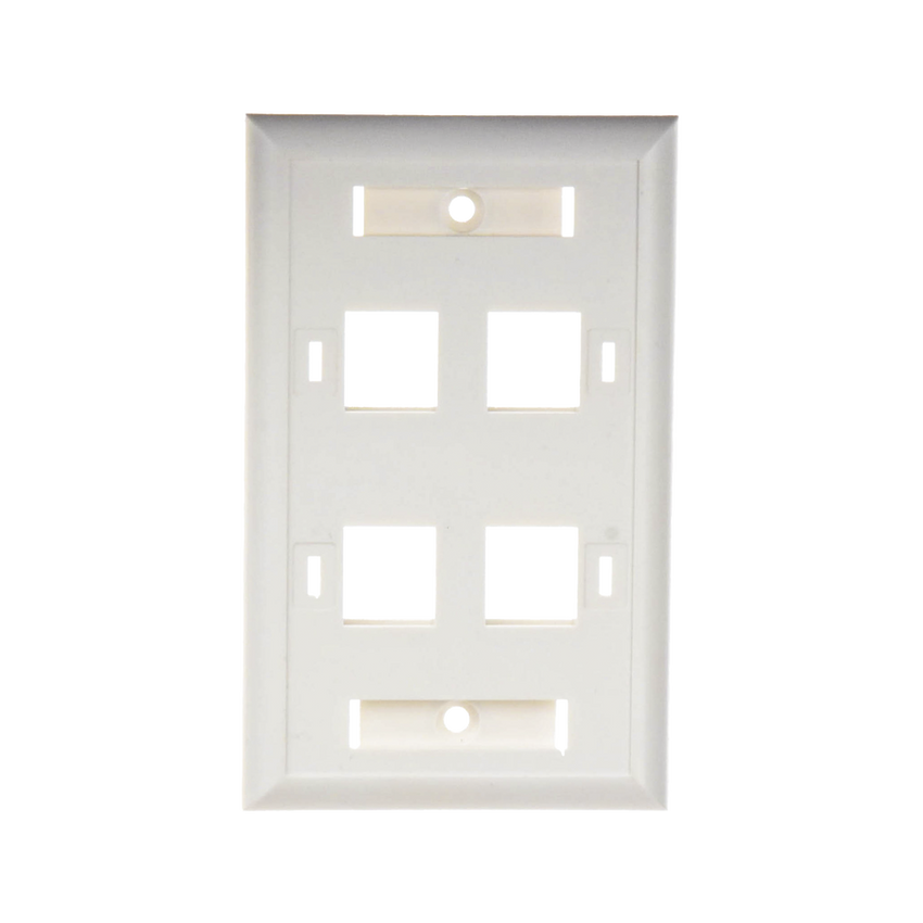 Placa de Pared de 4 Puertos, Keystone, con Espacio para Etiqueta, Color Blanco