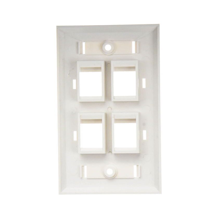 Placa de Pared de 4 Puertos, Keystone, con Espacio para Etiqueta, Color Blanco