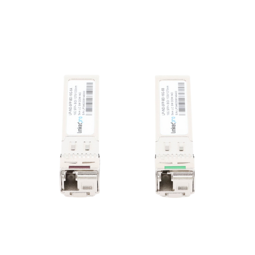 Transceptores Ópticos Industriales Bidireccionales SFP+ (Mini-Gbic) / Monomodo 1270 & 1330 nm / 10 Gbps / 10GBASE / Conector LC/UPC Simplex / DDM / Hasta 5 km / 2 Piezas
