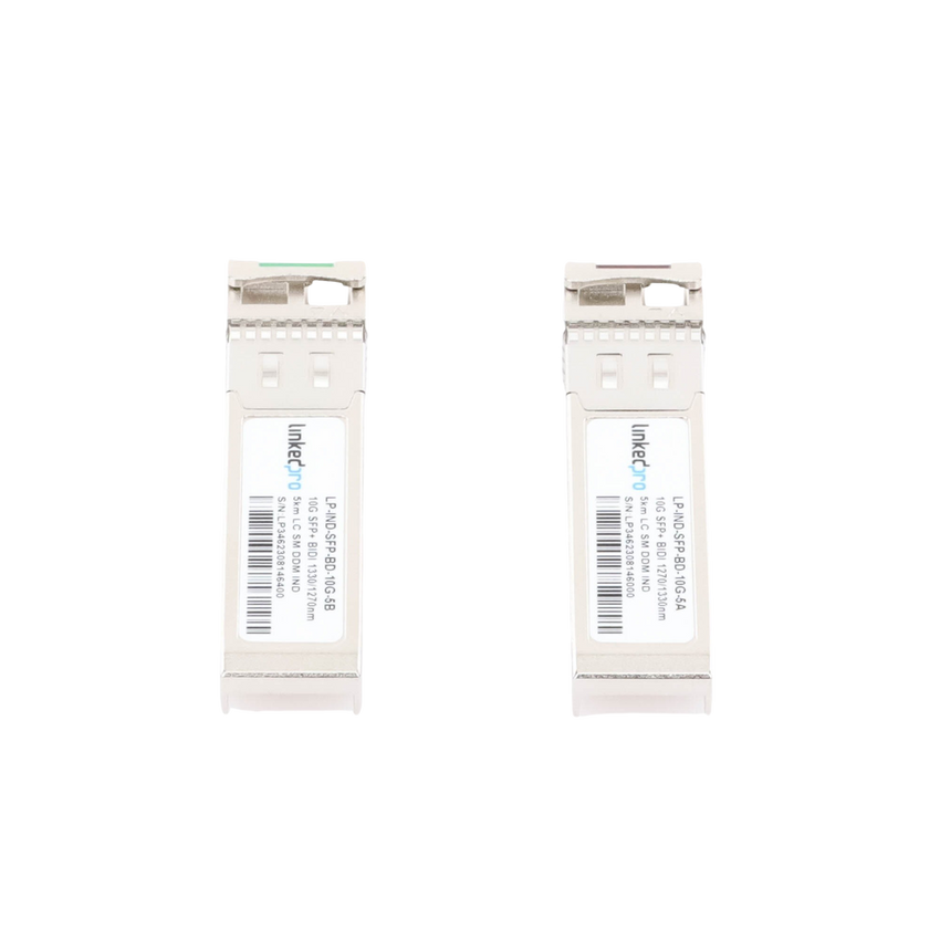 Transceptores Ópticos Industriales Bidireccionales SFP+ (Mini-Gbic) / Monomodo 1270 & 1330 nm / 10 Gbps / 10GBASE / Conector LC/UPC Simplex / DDM / Hasta 5 km / 2 Piezas