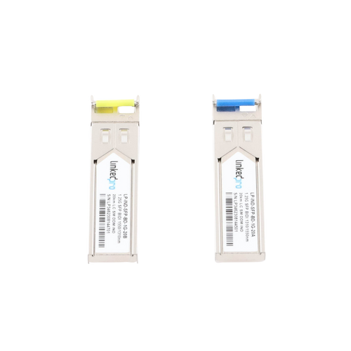 Transceptores Ópticos Industriales Bidireccionales SFP (Mini-Gbic) / Monomodo 1310 & 1550 nm / 1.25 Gbps / 1000BASE-BX / Conector LC/UPC Simplex / DDM / Hasta 20 km / 2 Piezas