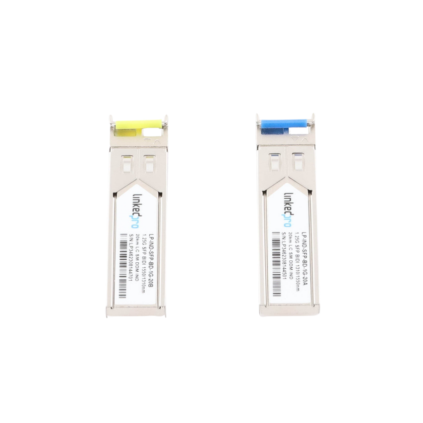Transceptores Ópticos Industriales Bidireccionales SFP (Mini-Gbic) / Monomodo 1310 & 1550 nm / 1.25 Gbps / 1000BASE-BX / Conector LC/UPC Simplex / DDM / Hasta 20 km / 2 Piezas