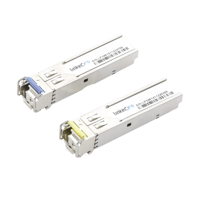 Transceptores Ópticos Industriales Bidireccionales SFP (Mini-Gbic) / Monomodo 1310 & 1550 nm / 1.25 Gbps / 1000BASE-BX / Conector LC/UPC Simplex / DDM / Hasta 20 km / 2 Piezas