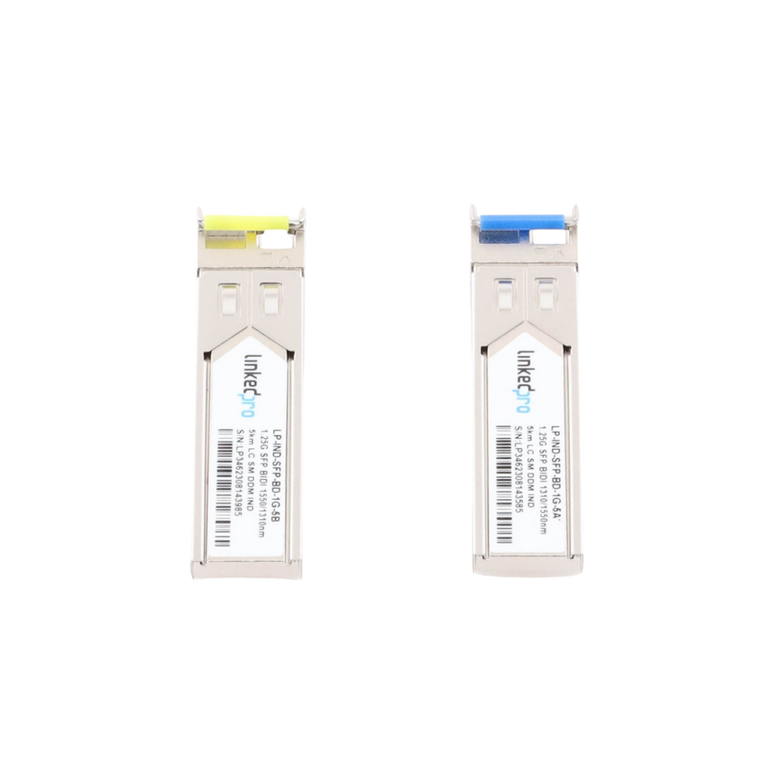 Transceptores Ópticos Industriales Bidireccionales SFP (Mini-Gbic) / Monomodo 1310 & 1550 nm / 1.25 Gbps / 1000BASE-BX / Conector LC/UPC Simplex / DDM / Hasta 5 km / 2 Piezas