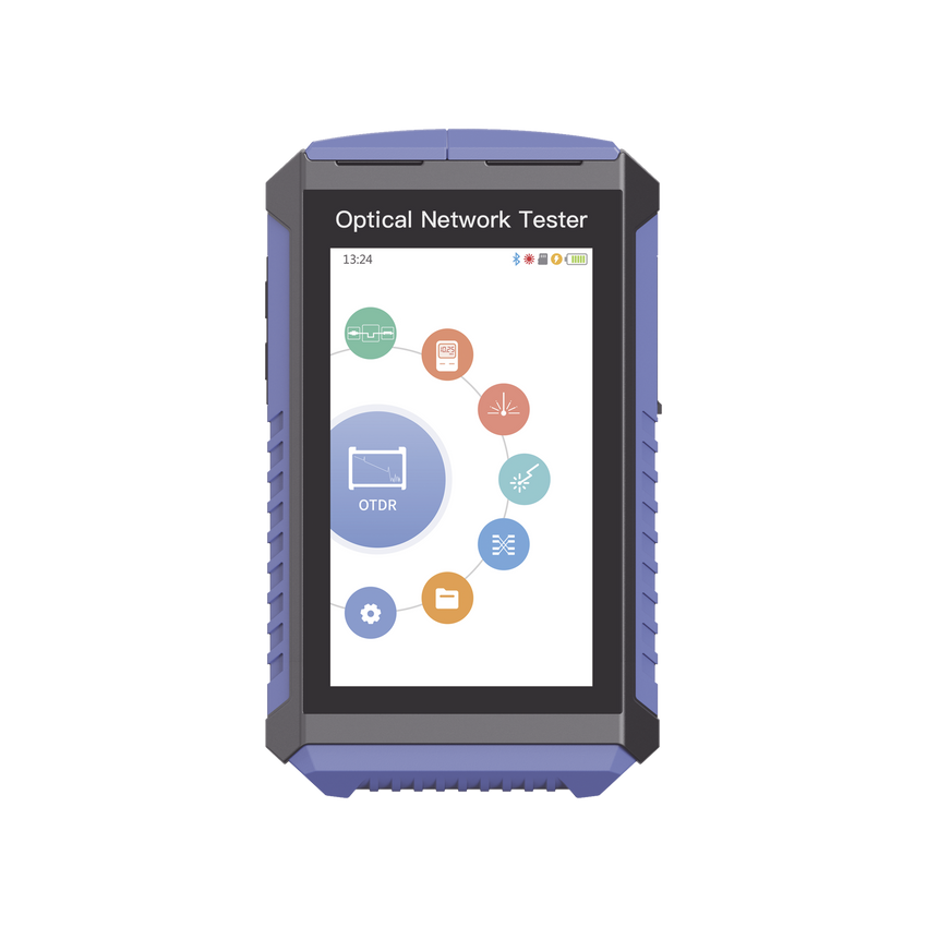 Mini OTDR Touch para pruebas en enlaces fibra Óptica Activos (Prueba de Fibra Viva) /  Longitud de Onda en 1625nm / Integra Función OPM / Integra Función VFL 5mW / Mapeo de Cables RJ45 / Recargable / Distancia de prueba hasta 100 km