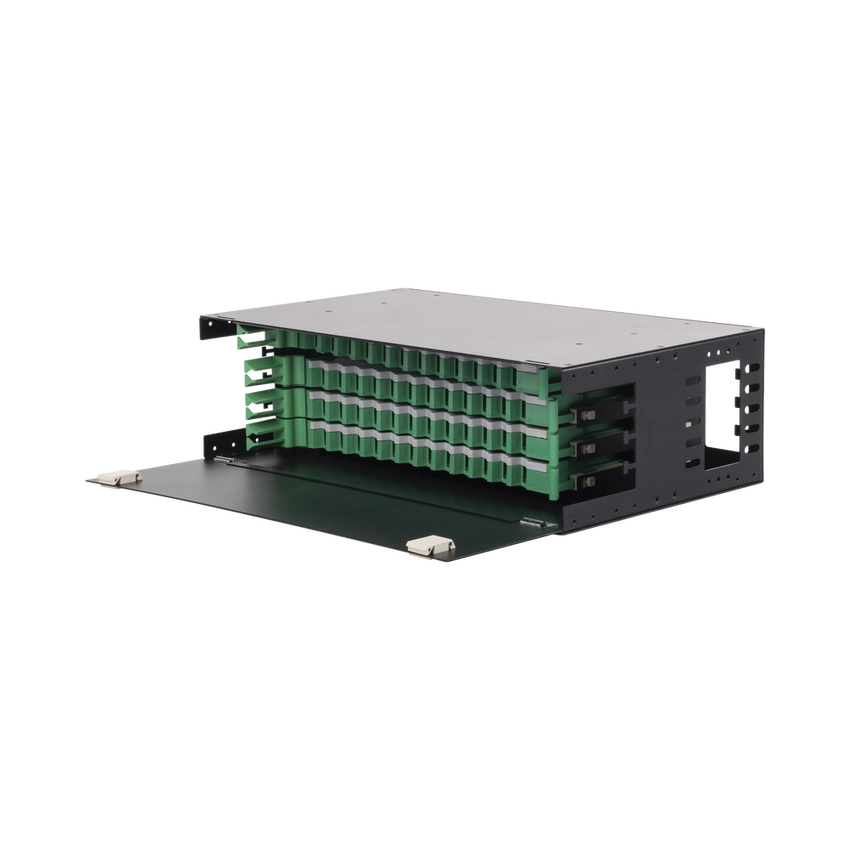 Distribuidor de Fibra Óptica con Bandejas Deslizables, Vacío, 19 Pulgadas (48.26 cm), Acepta 48 Adaptadores LC Duplex o LC Simplex o 48 SC Simplex, 3U