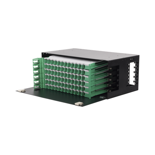 Distribuidor de Fibra Óptica con Bandejas Deslizables, Vacío, 19 Pulgadas, Acepta 72 Adaptadores LC Duplex o LC Simplex o 72 SC Simplex, 4U