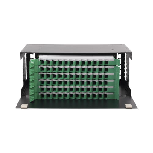 Distribuidor de Fibra Óptica con bandejas deslizables, vacío, 19in, acepta 72 adaptadores "LC Duplex" o "LC Simplex" o 72 "SC" Simplex, 4U