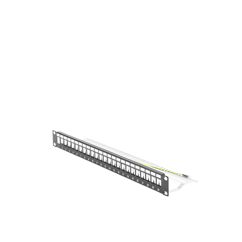 Patch Panel Modular Blindado (STP) de 24 Puertos, con Barra para Organizar Cable
