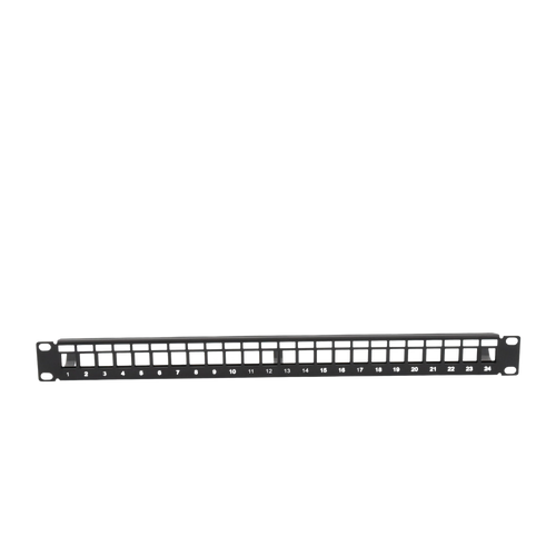 Patch Panel Modular sin Blindaje de 24 Puertos, 1U, con Barra para Organizar Cable