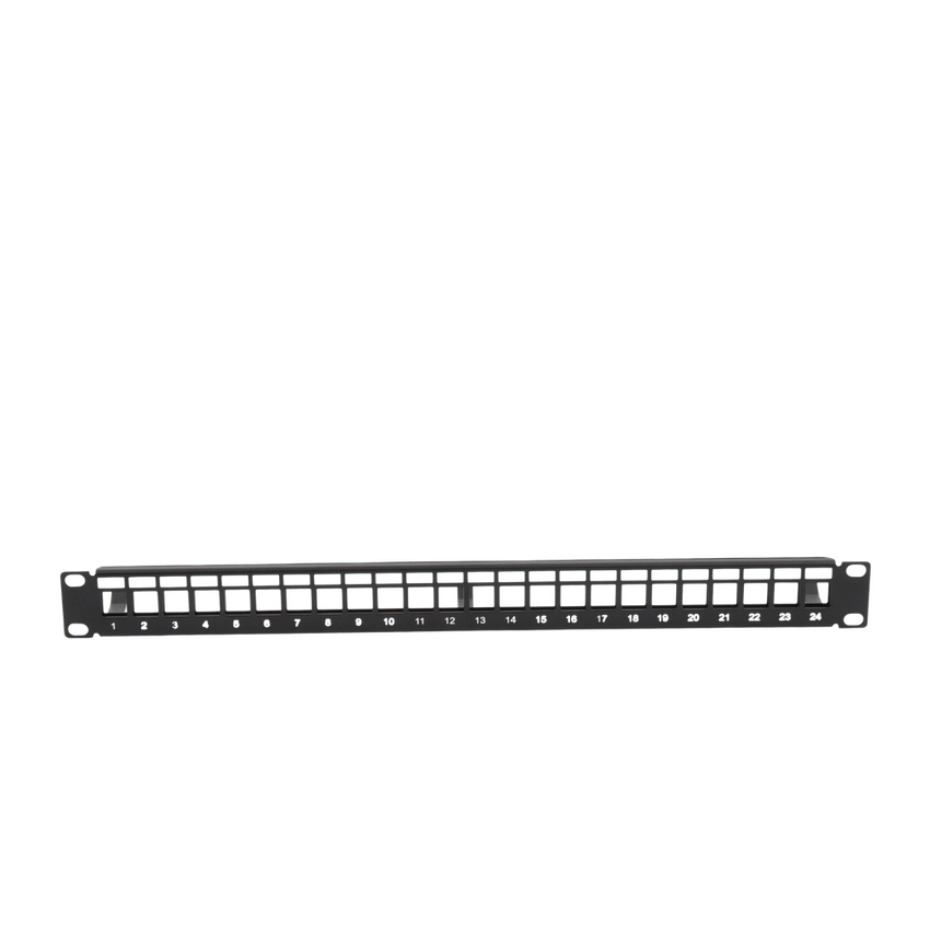 Patch Panel Modular sin Blindaje de 24 Puertos, 1U, con Barra para Organizar Cable
