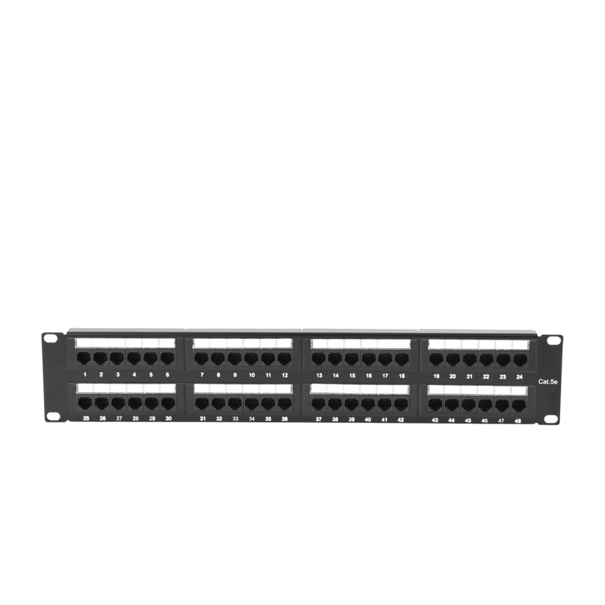 Panel de Parcheo de Impacto (110) UTP de 48 Puertos Cat5e 19 Pulgadas (48.26 cm), 2U con Barra para Organizar Cable