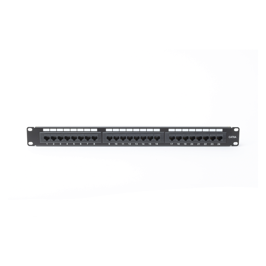 Panel de Parcheo de Impacto (110) UTP de 24 Puertos Cat6A, 19 Pulgadas (48.26 cm), con Barra para Organizar Cables y Espacio para Etiqueta