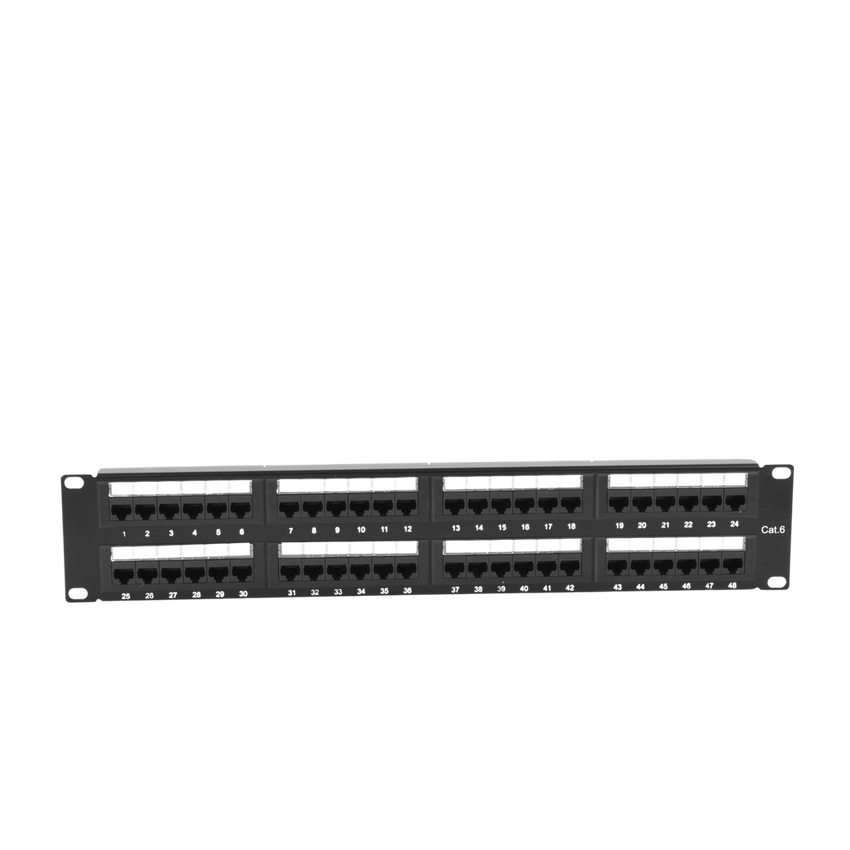 Panel de Parcheo de Impacto (110) UTP de 48 Puertos Cat6, 19 Pulgadas (48.26 cm), 2U, con Barra para Organizar Cable