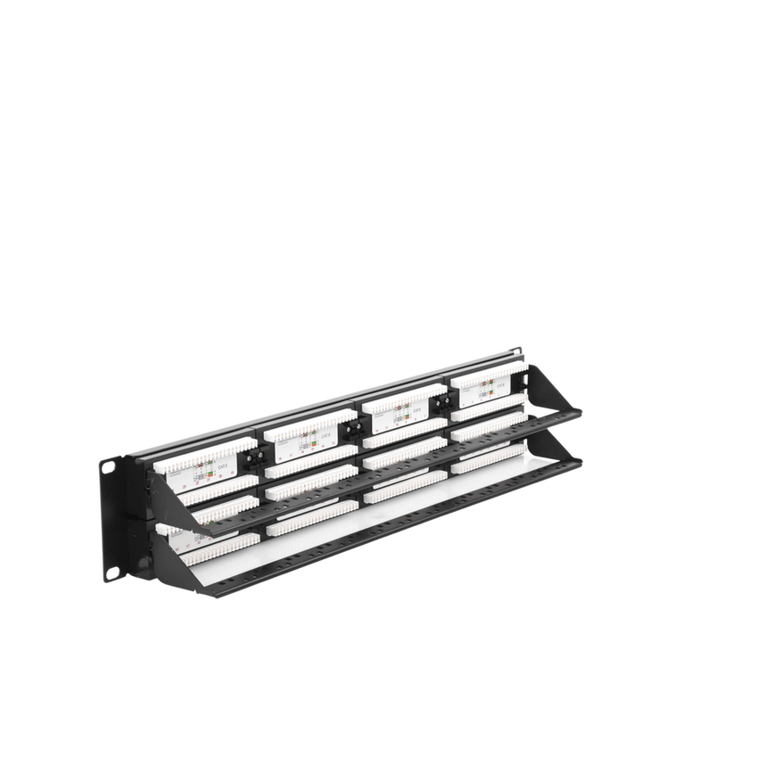 Panel de Parcheo de Impacto (110) UTP de 48 Puertos Cat6, 19 Pulgadas (48.26 cm), 2U, con Barra para Organizar Cable