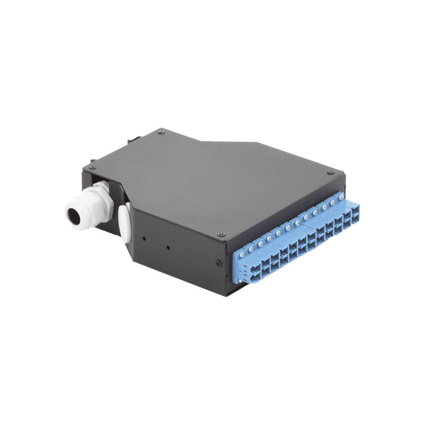 Distribuidor de Fibra Óptica Para Riel Din, 12 Acopladores LC/UPC Duplex Monomodo con Charola de Empalme