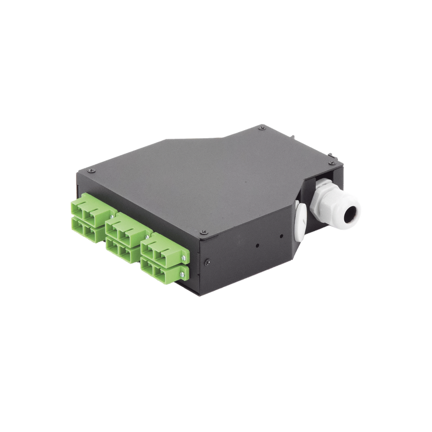 Distribuidor de Fibra Óptica para Riel Din, 6 Acopladores SC/APC Duplex Monomodo con Charola de Empalme