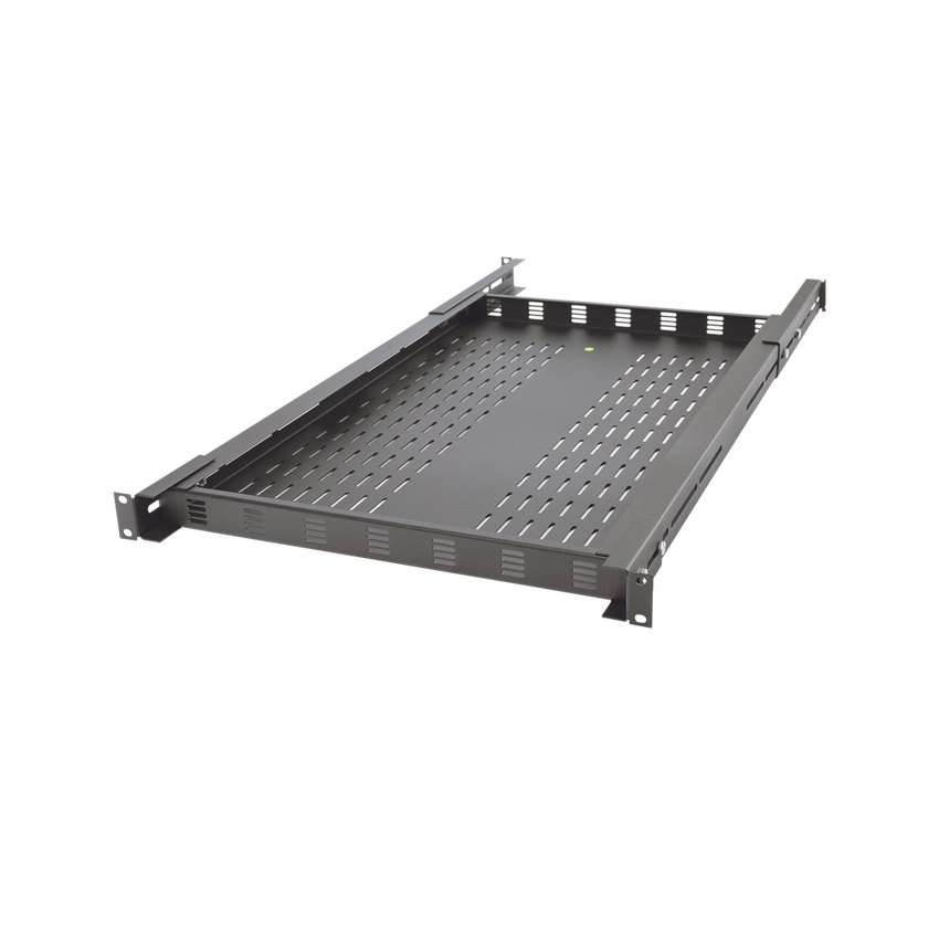 Charola Ventilada para Soportar Equipos en Rack, Profundidad Ajustable de 495 a 965 mm, 1U, Color Negro