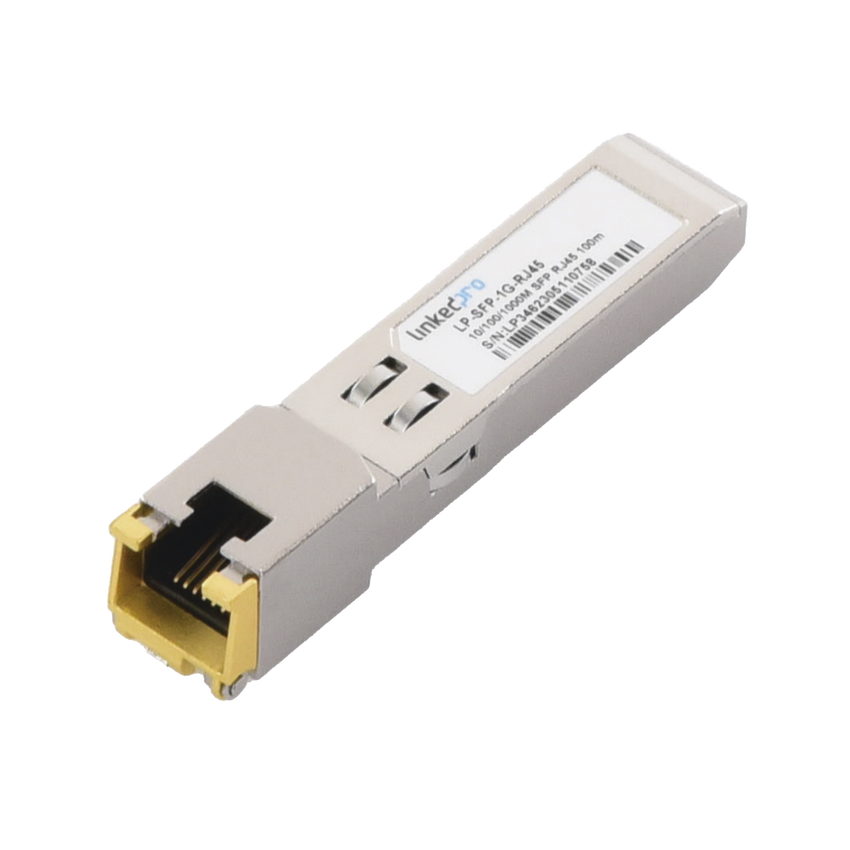 Transceptor Óptico SFP a RJ45 / Auto negociación 10/100/1000 Mbps / Conector RJ45 / 1000BASE-T / Distancia de hasta 100 m.