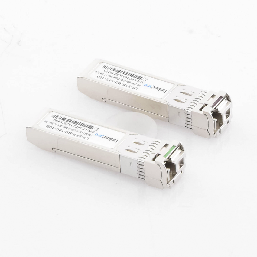 Transceptores Ópticos Bidireccionales SFP+ (Mini-Gbic) / Monomodo 1270 & 1330 nm / 10 Gbps / 10GBASE-BX / Conector LC/UPC Simplex / DDM / Hasta 10 km / 2 Piezas