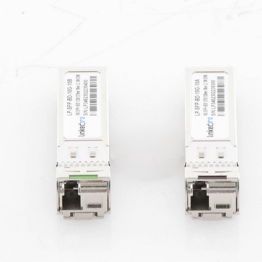 Transceptores Ópticos Bidireccionales SFP+ (Mini-Gbic) / Monomodo 1270 & 1330 nm / 10 Gbps / 10GBASE-BX / Conector LC/UPC Simplex / DDM / Hasta 10 km / 2 Piezas