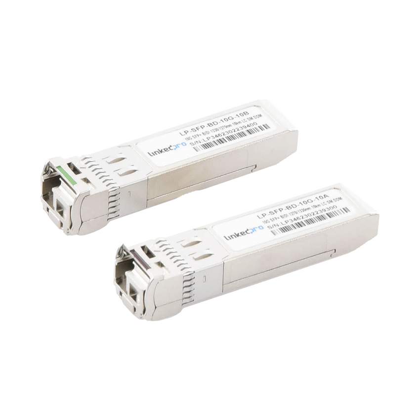 Transceptores Ópticos Bidireccionales SFP+ (Mini-Gbic) / Monomodo 1270 & 1330 nm / 10 Gbps / 10GBASE-BX / Conector LC/UPC Simplex / DDM / Hasta 10 km / 2 Piezas