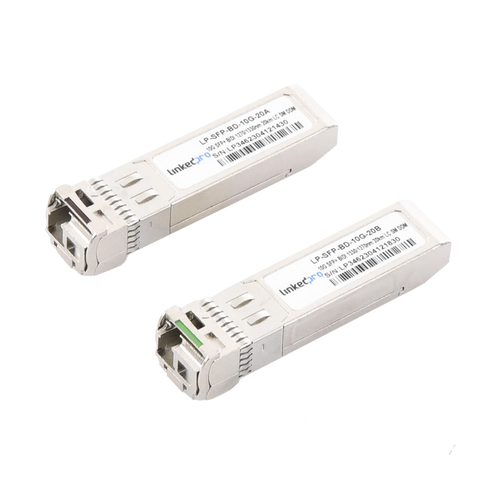 Transceptores Ópticos Bidireccionales SFP+ (Mini-Gbic) / Monomodo 1270 & 1330 nm / 10 Gbps / 1000BASE-BX / Conector LC/UPC Simplex / DDM / Hasta 20 km / 2 Piezas