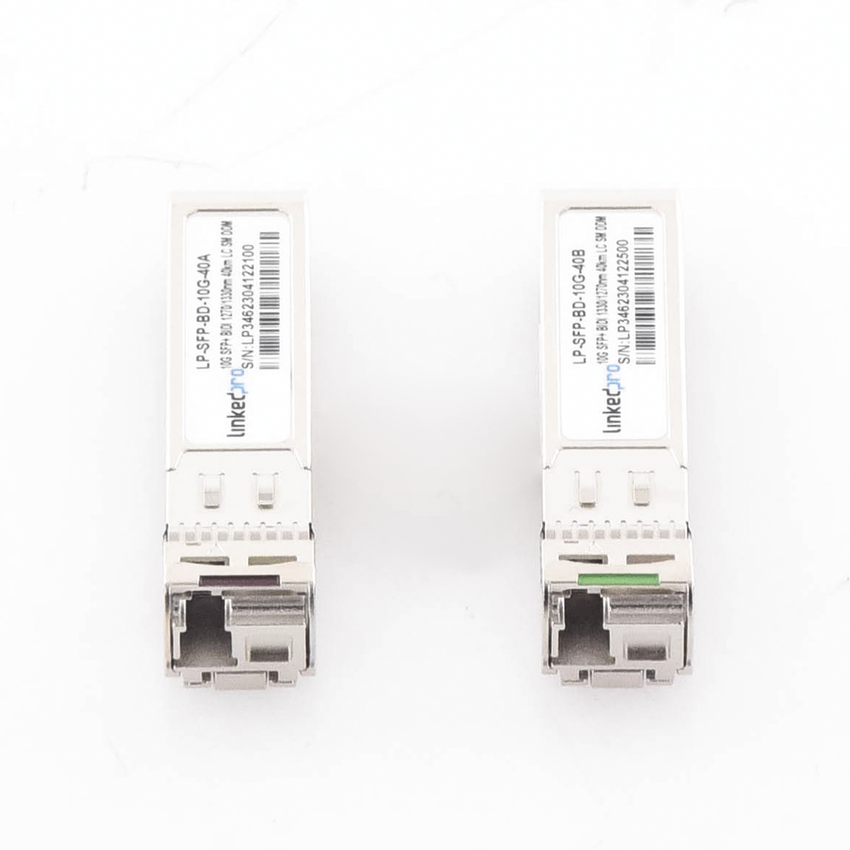 Transceptores Ópticos Bidireccionales SFP+ (Mini-Gbic) / Monomodo 1270 & 1330 nm / 10 Gbps / 1000BASE-BX / Conector LC/UPC Simplex / DDM / Hasta 40 km / 2 Piezas