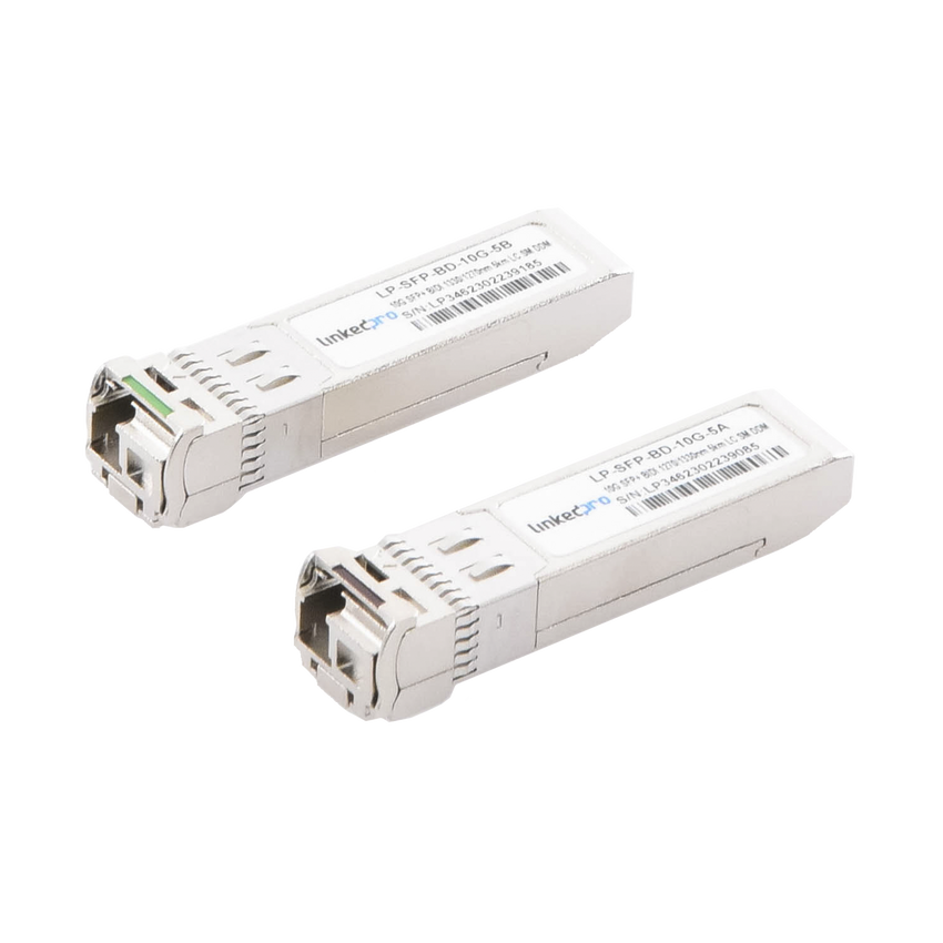 Transceptores Ópticos Bidireccionales SFP+ (Mini-Gbic) / Monomodo 1270 & 1330 nm / 10 Gbps / 10GBASE-BX / Conector LC/UPC Simplex / DDM / Hasta 5 km / 2 Piezas